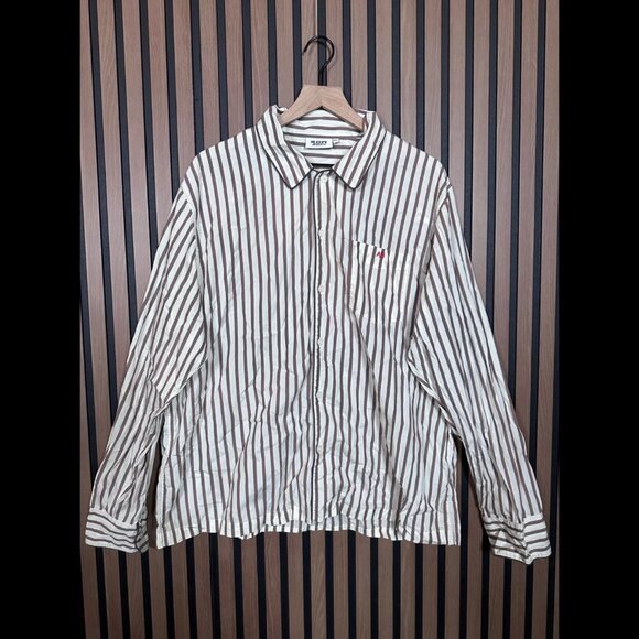 Sleepy Jones Top XXL Womens Marina Pajama Shirt Red Brown Stripe Long Sleeve 2XL - Picture 1 of 8